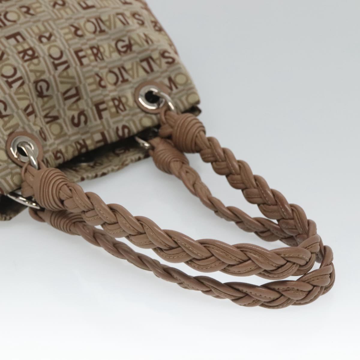 Salvatore Ferragamo Hand Bag Nylon Brown Silver Auth 125909
