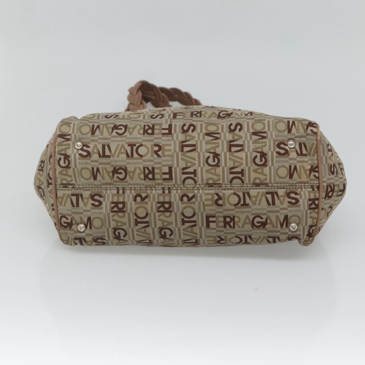 Salvatore Ferragamo Hand Bag Nylon Brown Silver Auth 125909