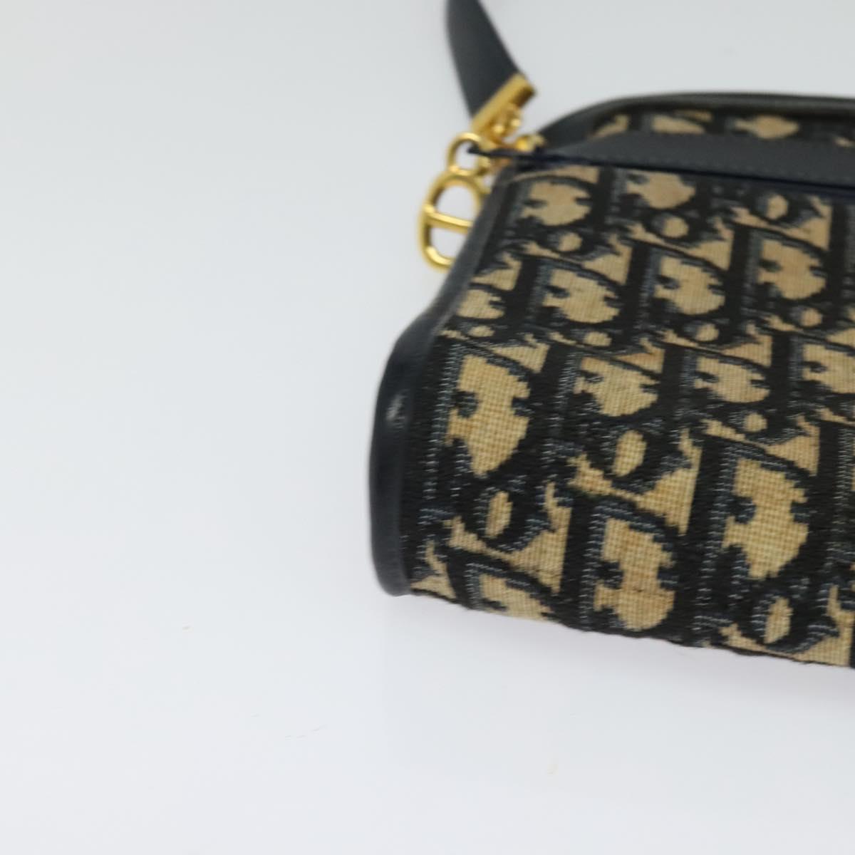 Christian Dior Trotter Canvas Shoulder Bag Navy Gold Auth 125910