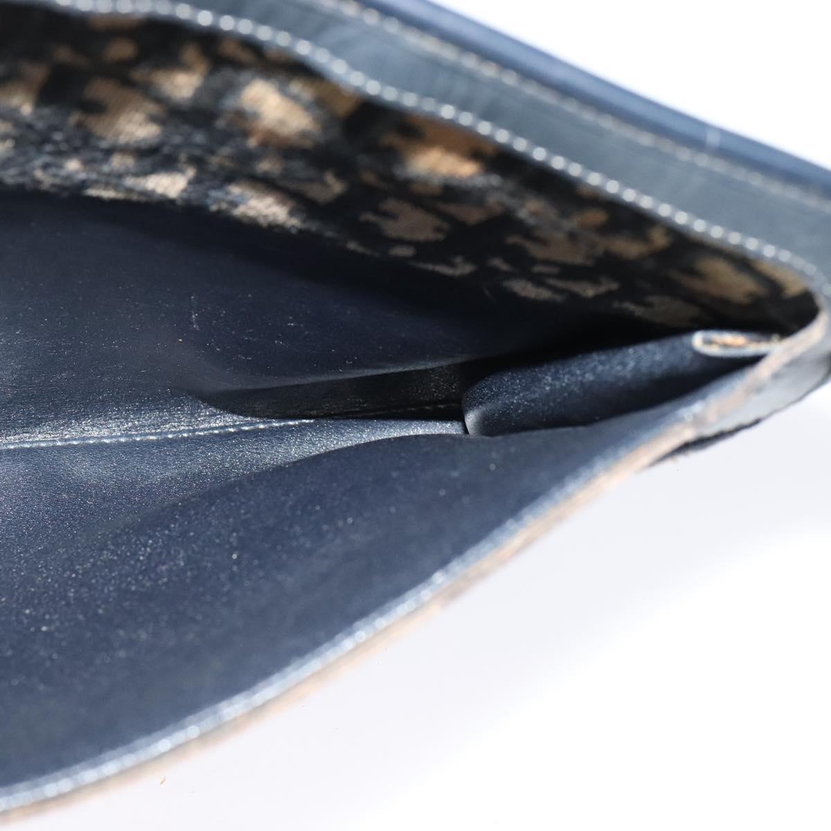 Christian Dior Trotter Canvas Shoulder Bag Navy Gold Auth 125910