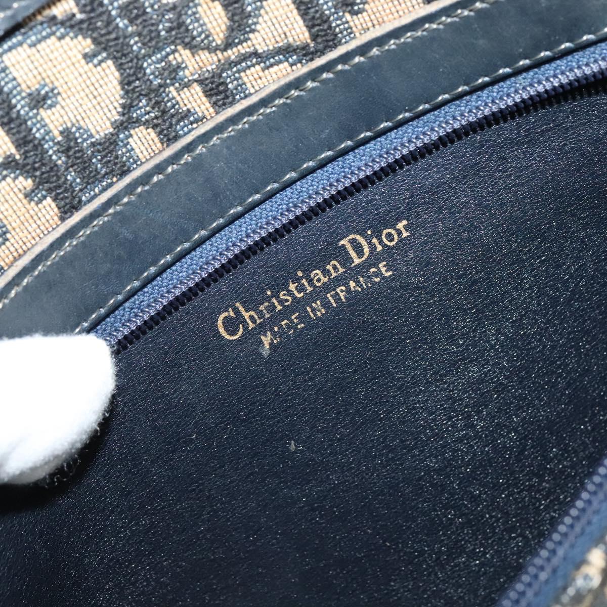 Christian Dior Trotter Canvas Shoulder Bag Navy Gold Auth 125910