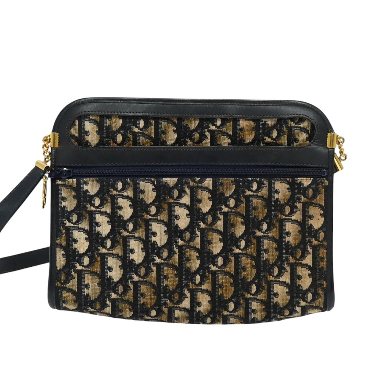 Christian Dior Trotter Canvas Shoulder Bag Navy Gold Auth 125910