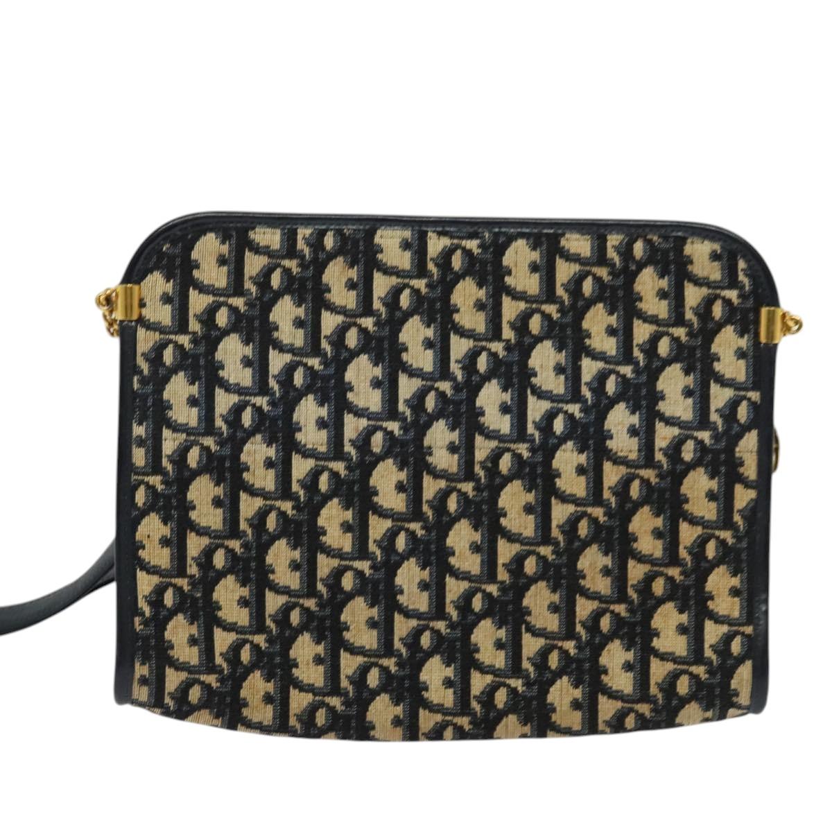 Christian Dior Trotter Canvas Shoulder Bag Navy Gold Auth 125910