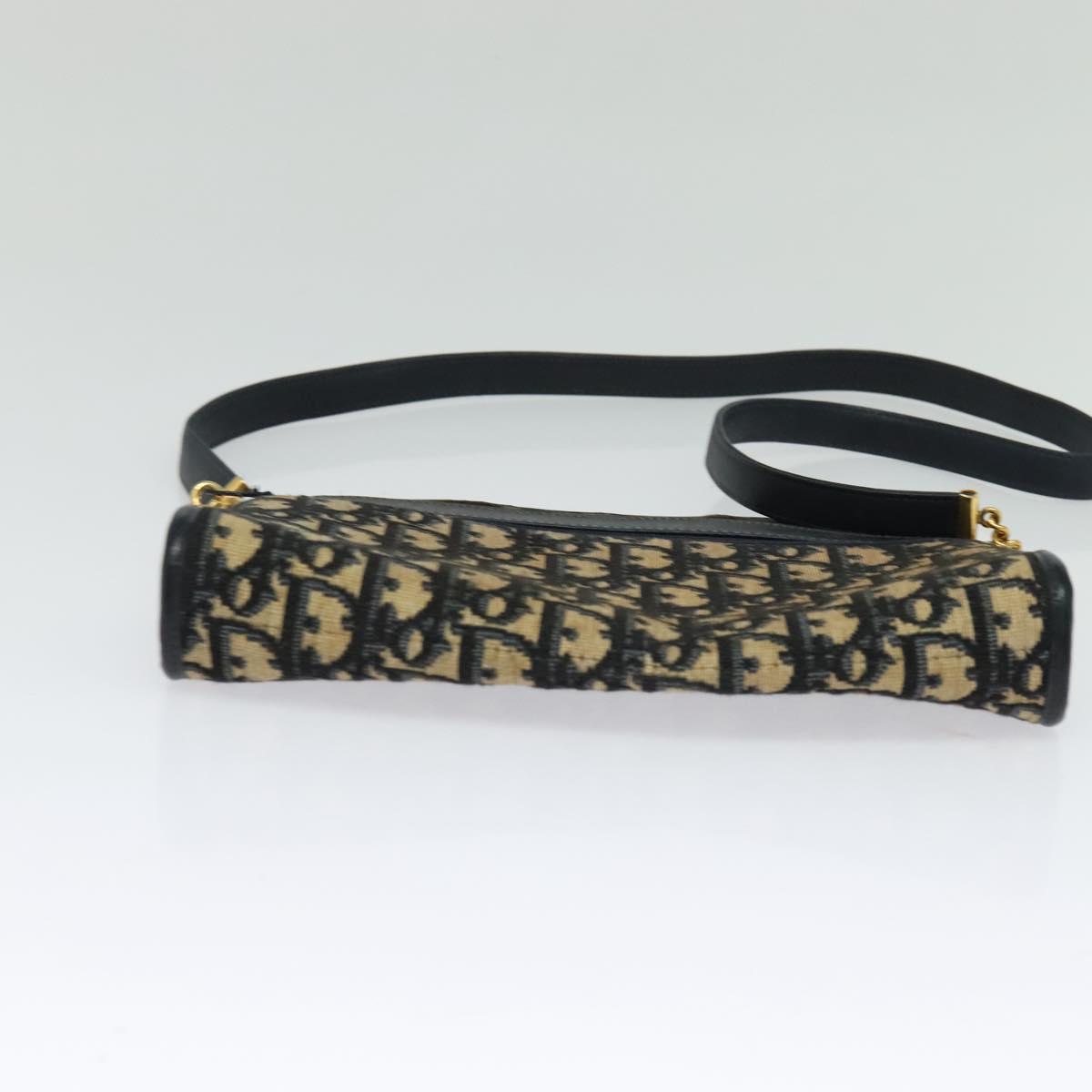 Christian Dior Trotter Canvas Shoulder Bag Navy Gold Auth 125910