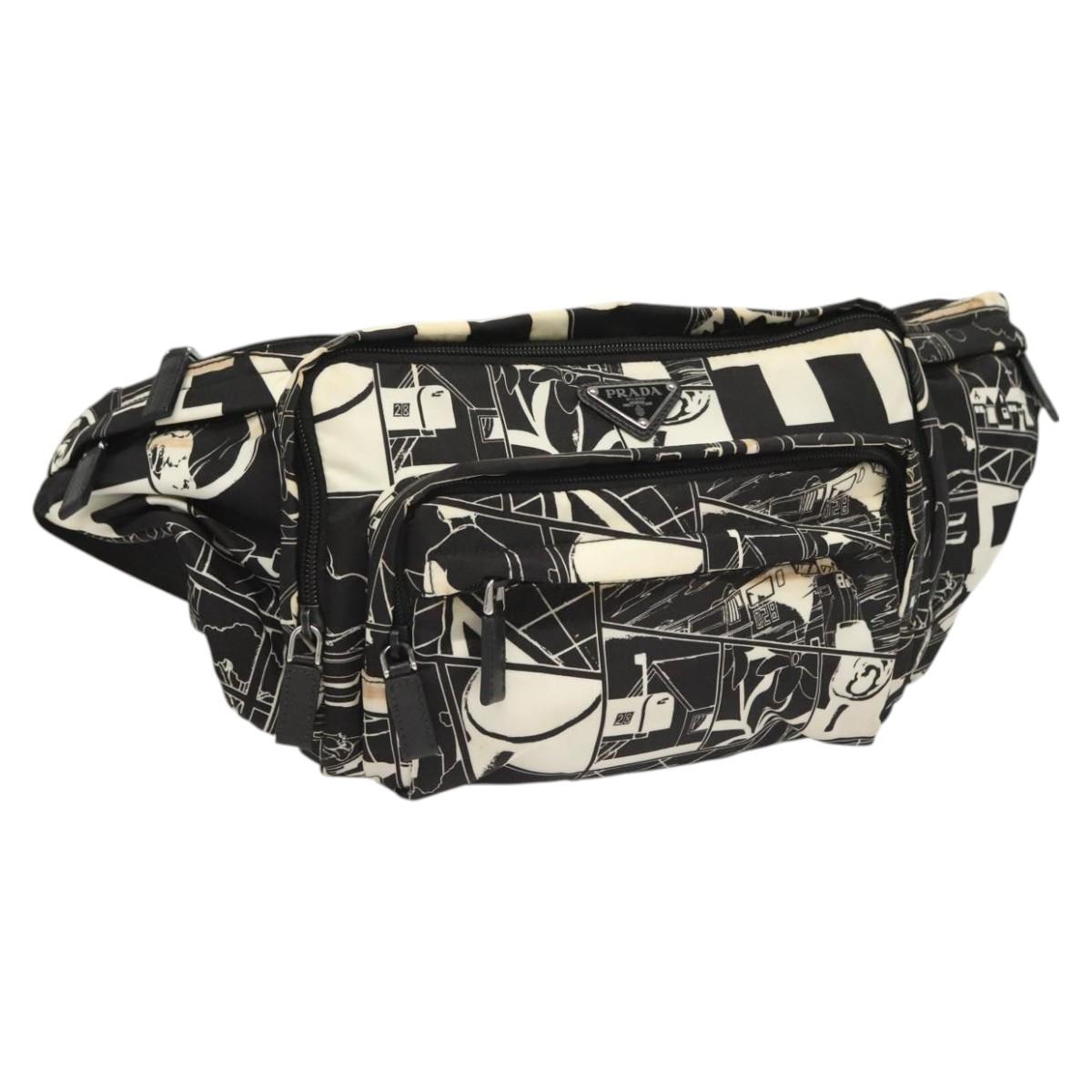 PRADA Shoulder Bag Nylon Black Silver Auth 125913