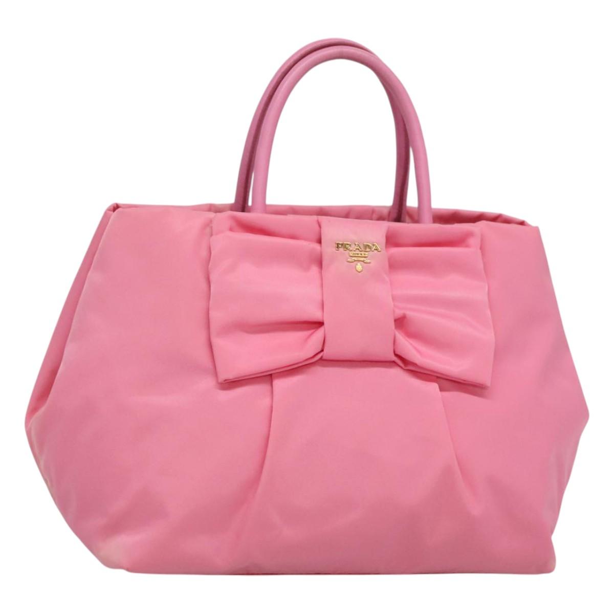 PRADA Hand Bag Nylon Pink Gold Auth 125914