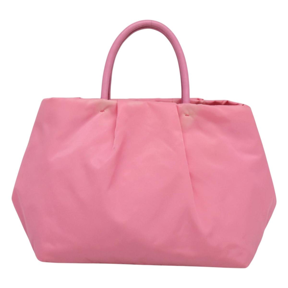 PRADA Hand Bag Nylon Pink Gold Auth 125914