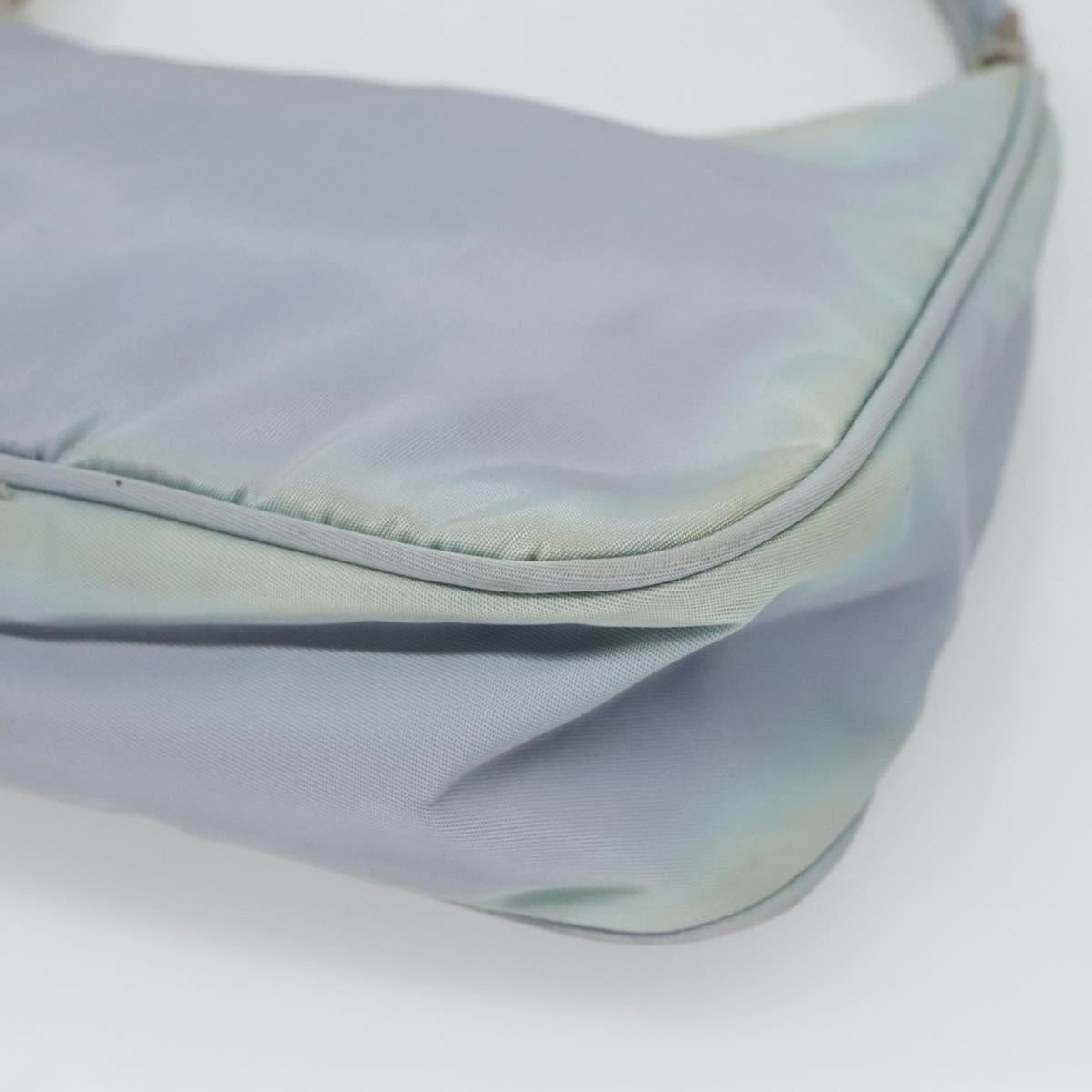 PRADA Hand Bag Nylon Blue Silver Auth 125919
