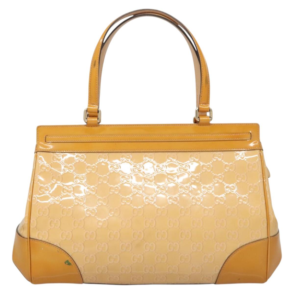 GUCCI GG Canvas Hand Bag Patent leather Beige Gold 257612 Auth 125926