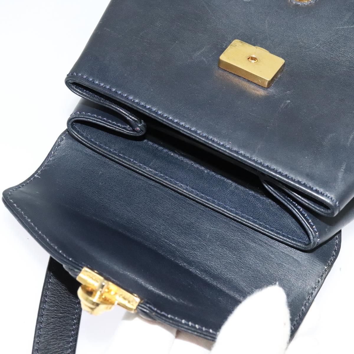 Salvatore Ferragamo Shoulder Bag Leather Navy Gold Auth 125934