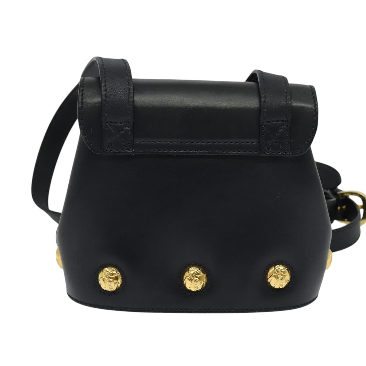 Salvatore Ferragamo Shoulder Bag Leather Navy Gold Auth 125934