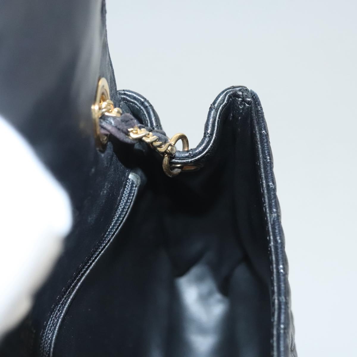BALLY Chain Shoulder Bag Leather Black Gold Auth 125935