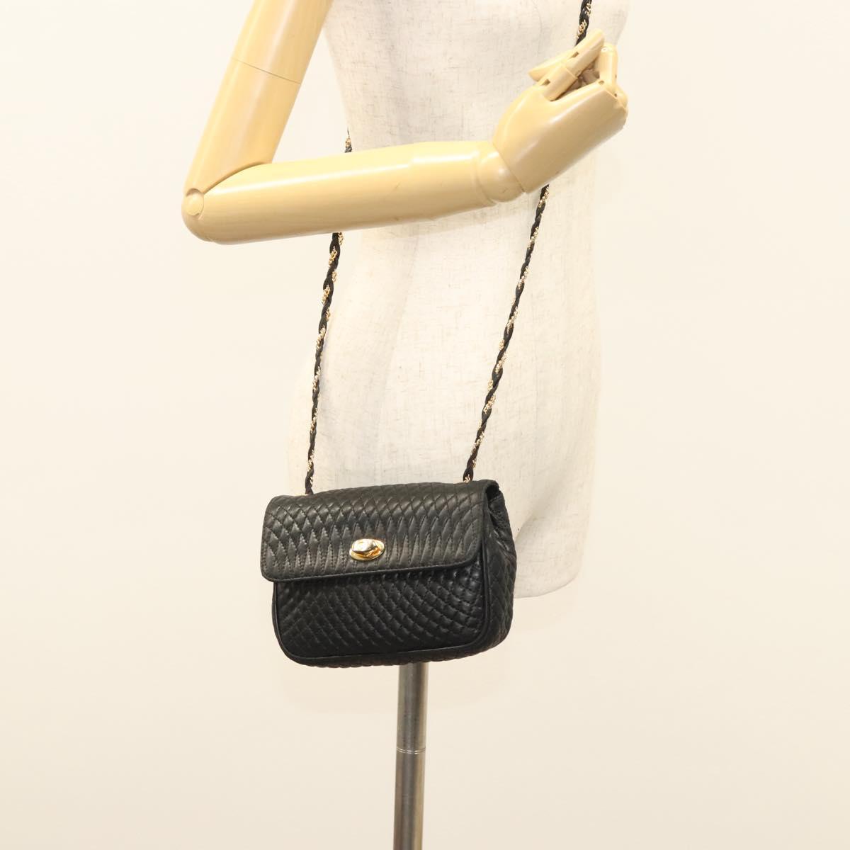 BALLY Chain Shoulder Bag Leather Black Gold Auth 125935