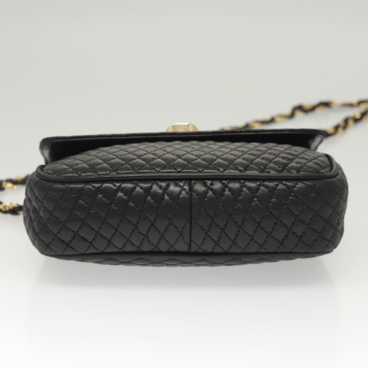 BALLY Chain Shoulder Bag Leather Black Gold Auth 125935