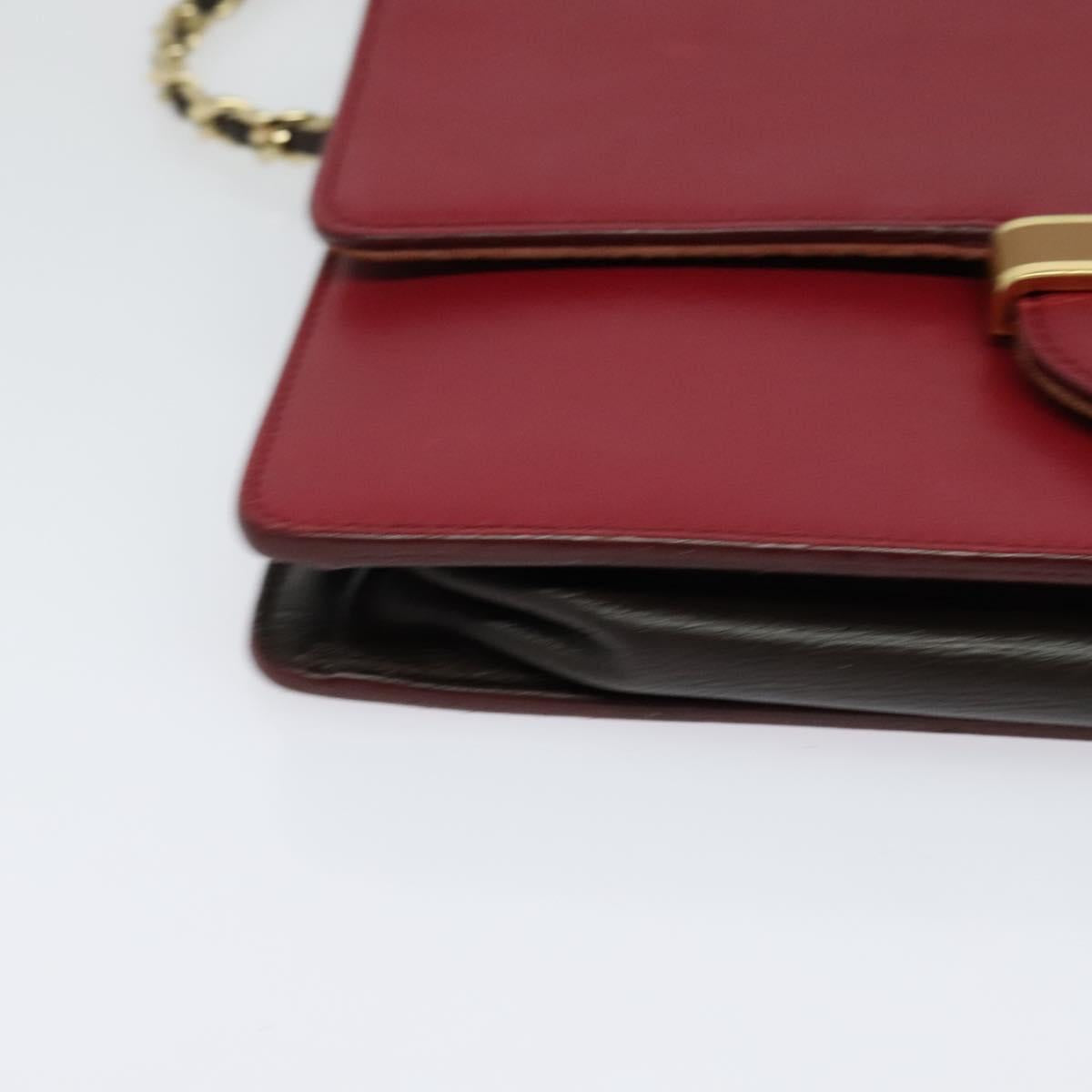 FENDI Chain Shoulder Bag Leather Red Gold Auth 125939