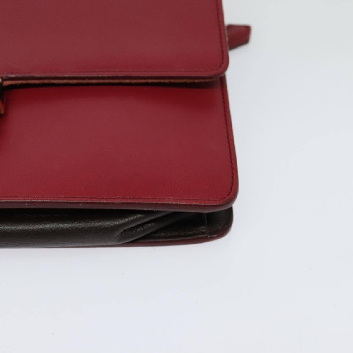 FENDI Chain Shoulder Bag Leather Red Gold Auth 125939