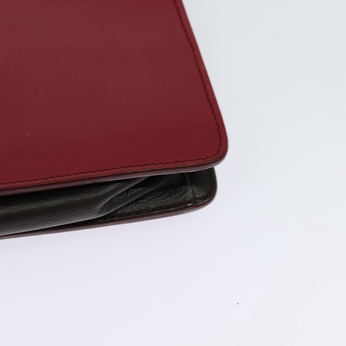 FENDI Chain Shoulder Bag Leather Red Gold Auth 125939