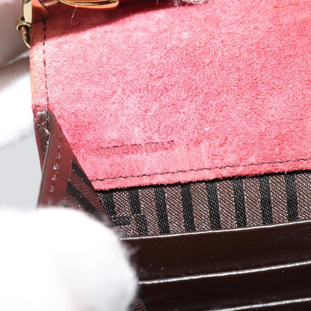 FENDI Chain Shoulder Bag Leather Red Gold Auth 125939