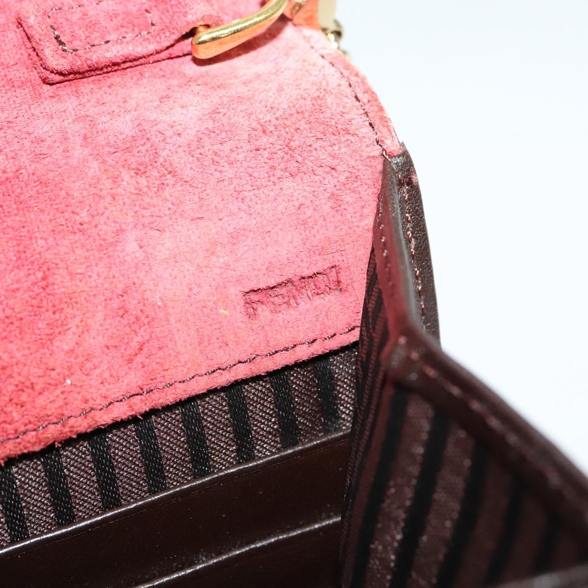 FENDI Chain Shoulder Bag Leather Red Gold Auth 125939