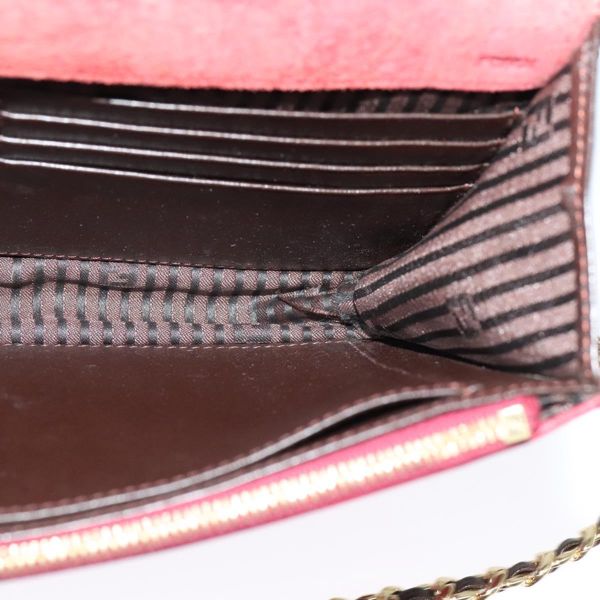 FENDI Chain Shoulder Bag Leather Red Gold Auth 125939