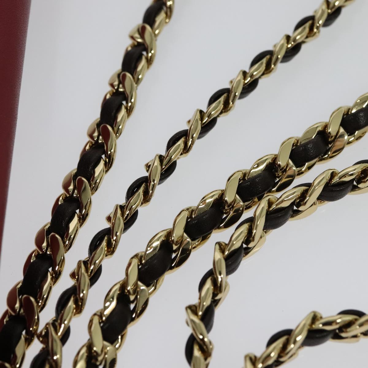 FENDI Chain Shoulder Bag Leather Red Gold Auth 125939