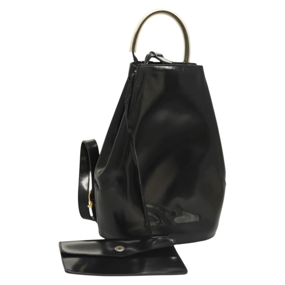 Salvatore Ferragamo Gancini Backpack Enamel Black Gold Auth 125955