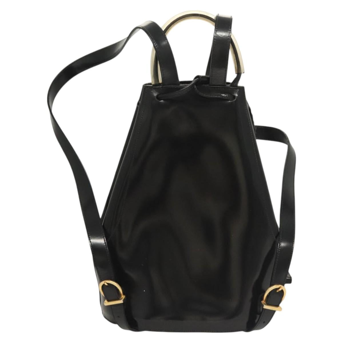 Salvatore Ferragamo Gancini Backpack Enamel Black Gold Auth 125955