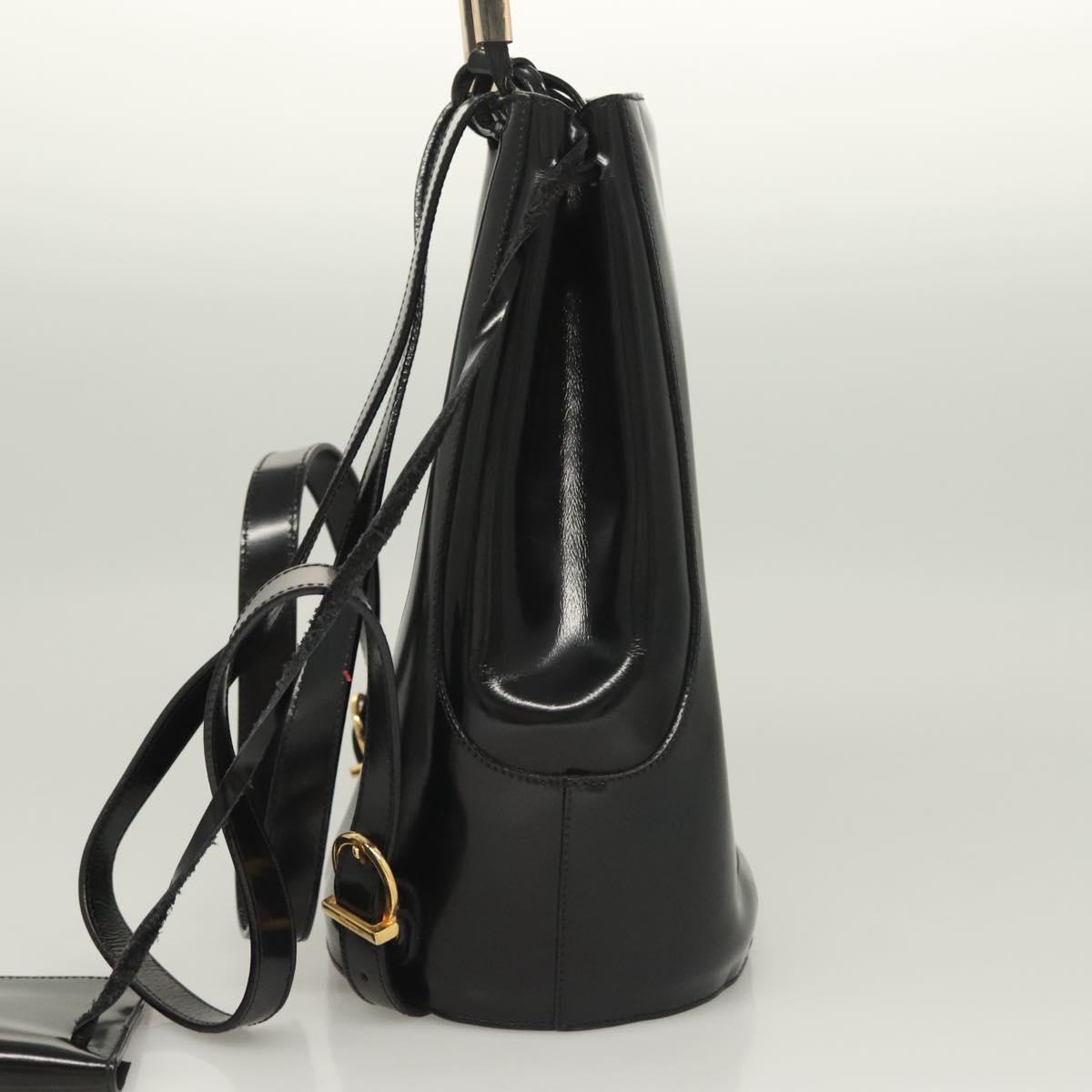 Salvatore Ferragamo Gancini Backpack Enamel Black Gold Auth 125955