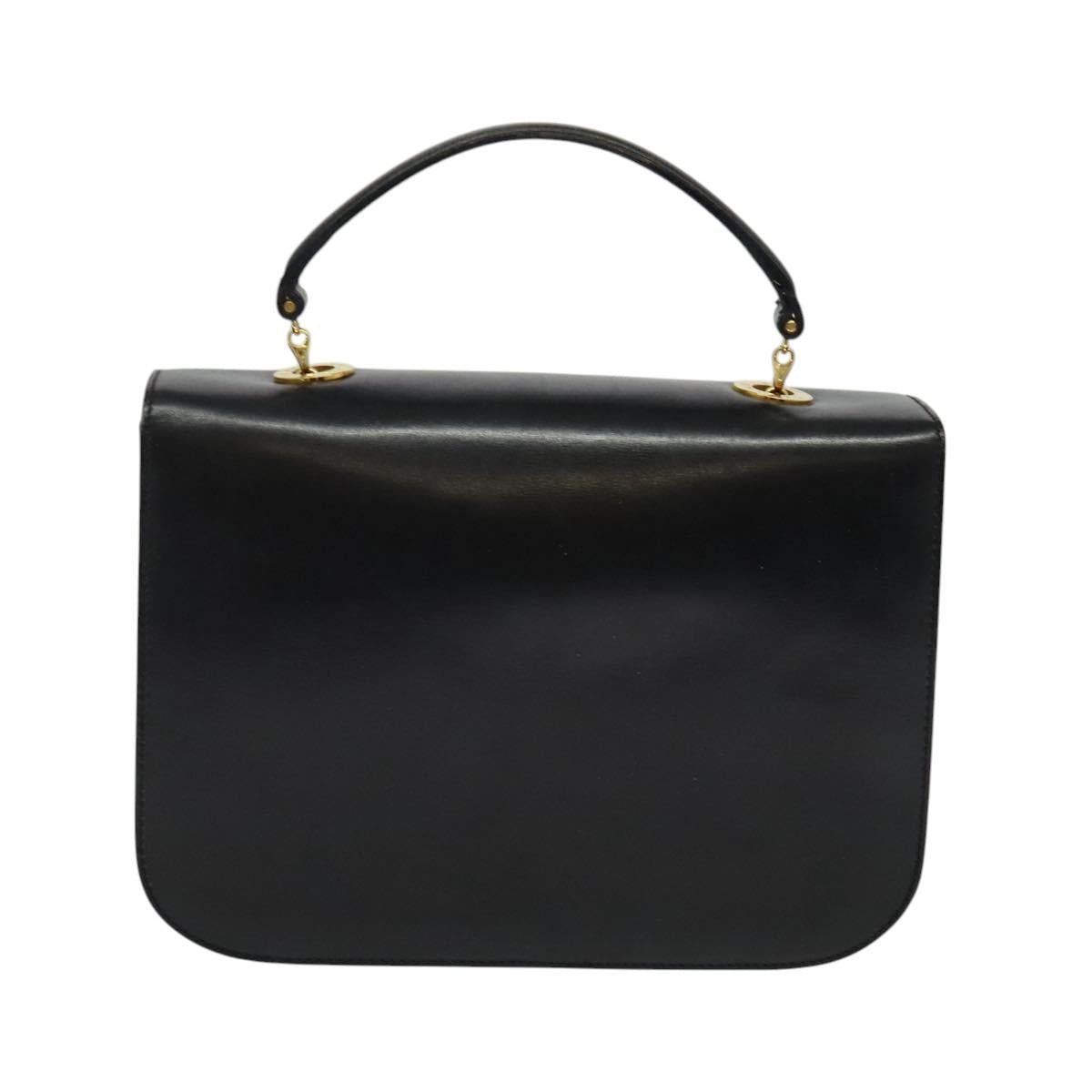 CELINE Hand Bag Leather Black Gold Auth 125958