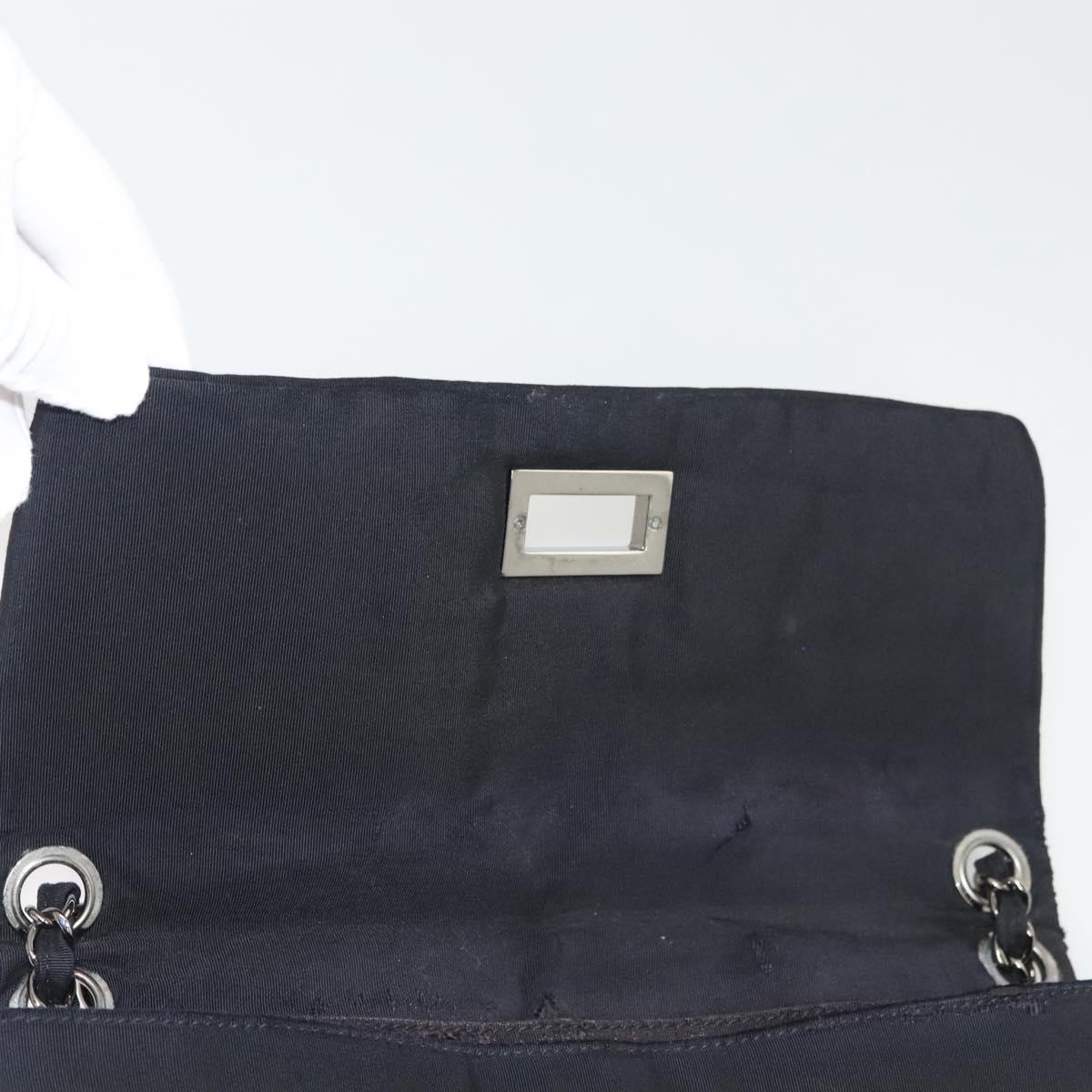 CHANEL Chain Shoulder Bag Nylon Black Silver CC Auth 125969