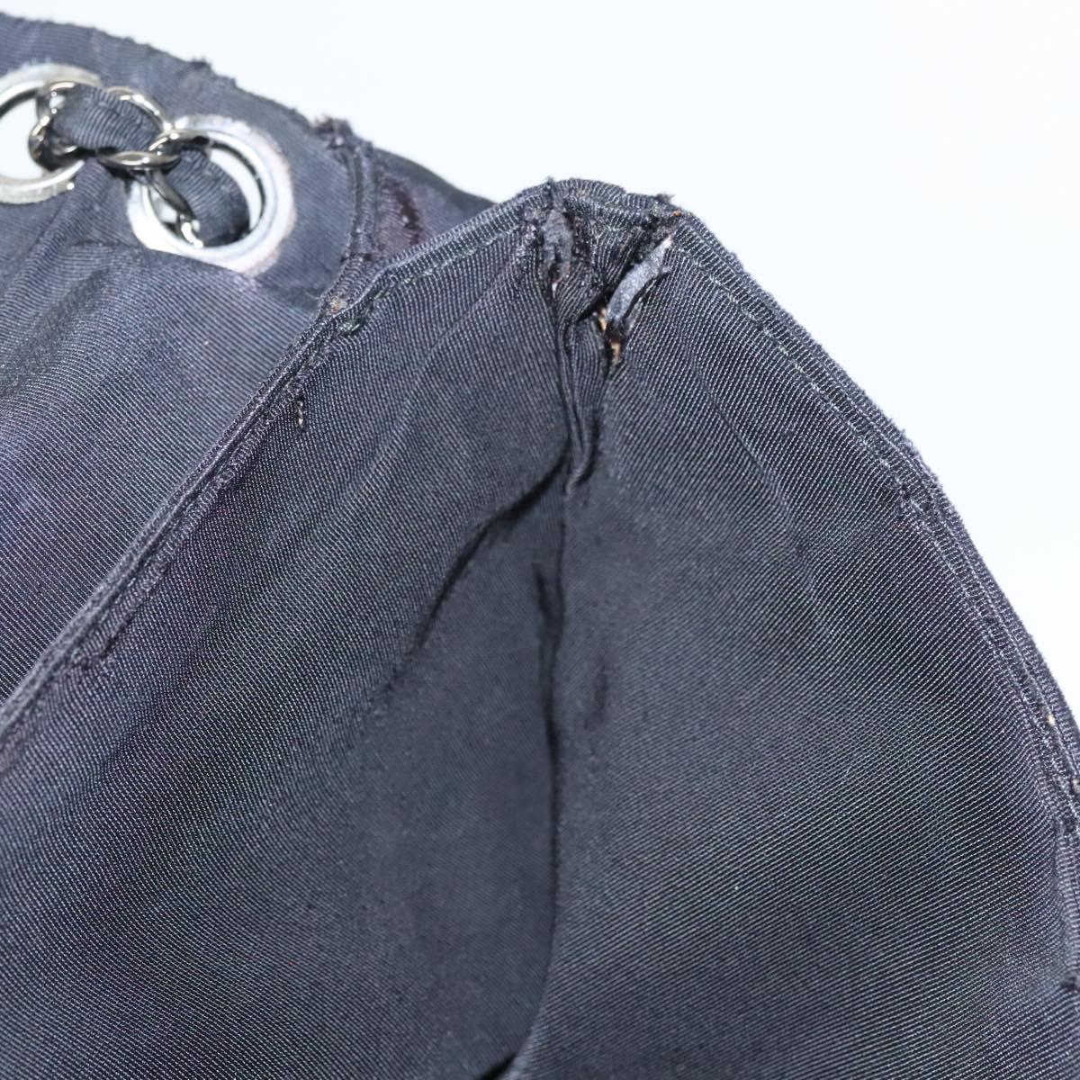 CHANEL Chain Shoulder Bag Nylon Black Silver CC Auth 125969