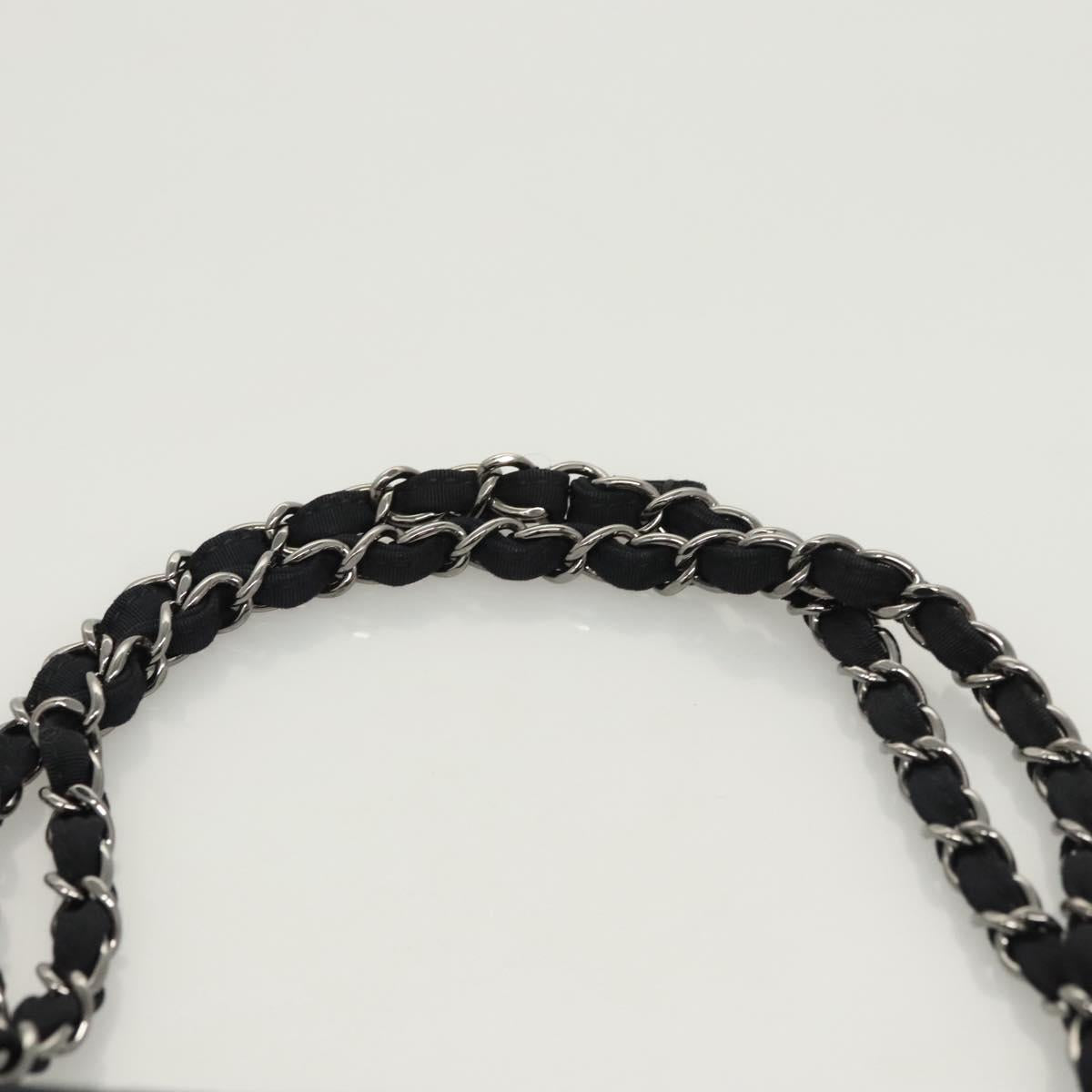 CHANEL Chain Shoulder Bag Nylon Black Silver CC Auth 125969
