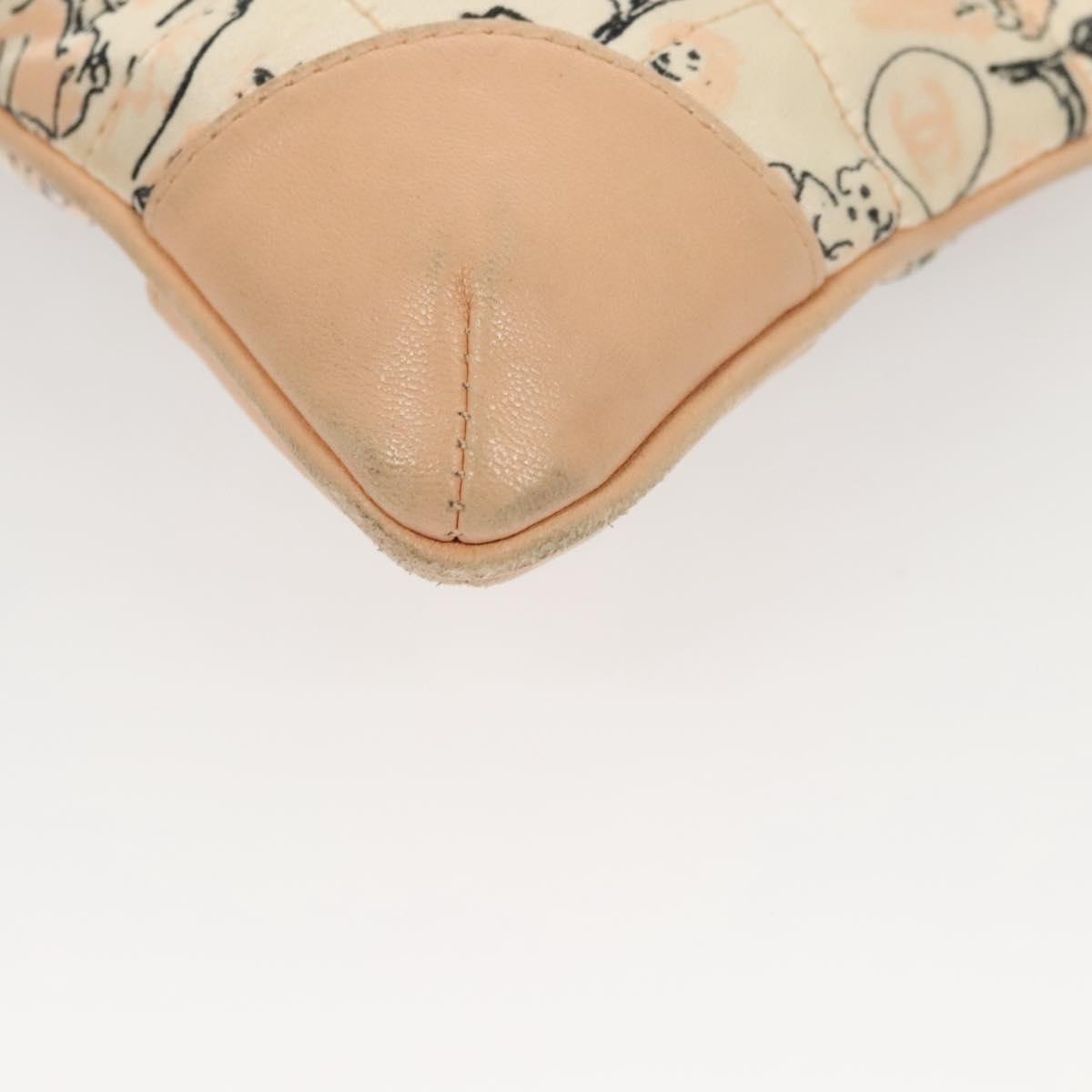 CHANEL Accessory Pouch Silk Beige Gold CC Auth 125970