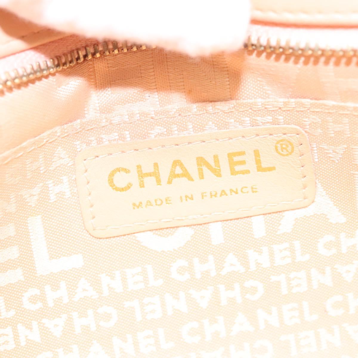 CHANEL Accessory Pouch Silk Beige Gold CC Auth 125970