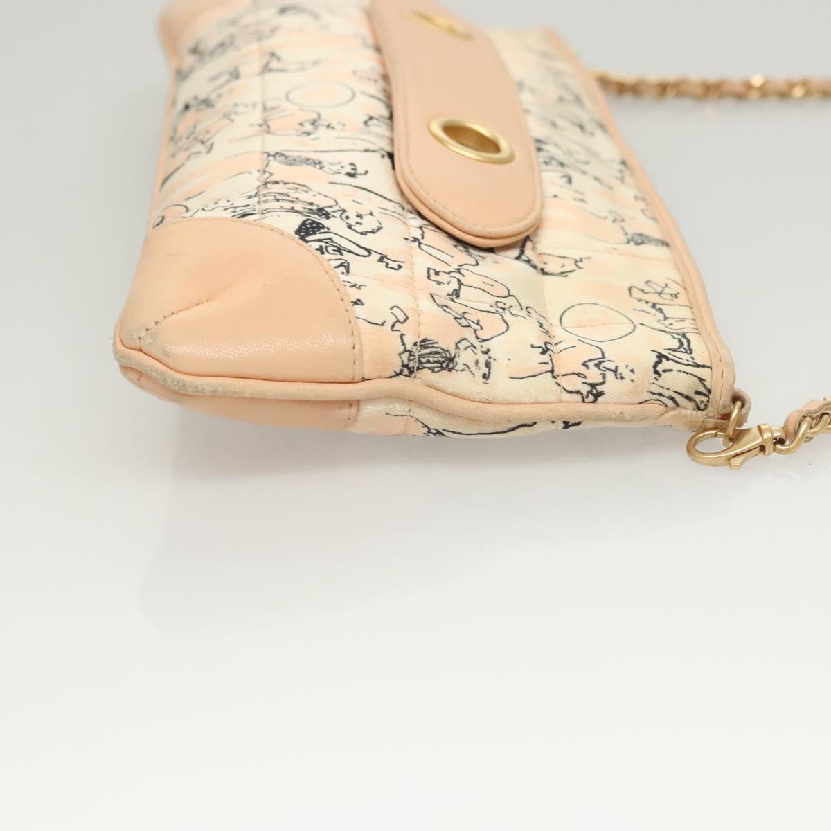 CHANEL Accessory Pouch Silk Beige Gold CC Auth 125970