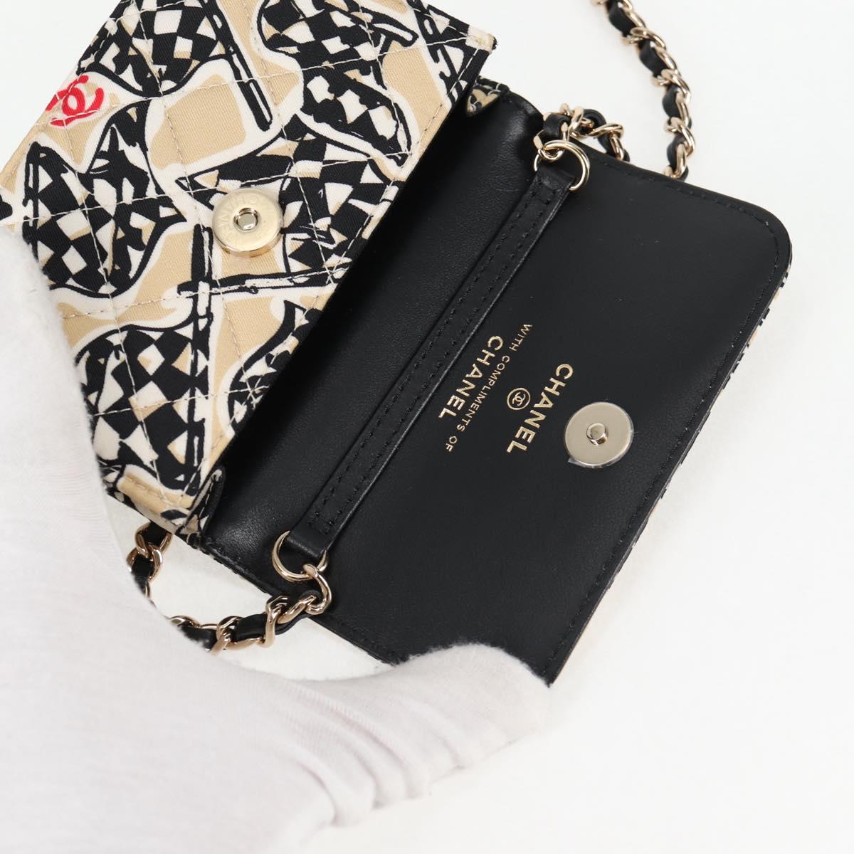 CHANEL Matelasse Checkered Flag Chain Shoulder Bag Nylon Beige CC Auth 125975M