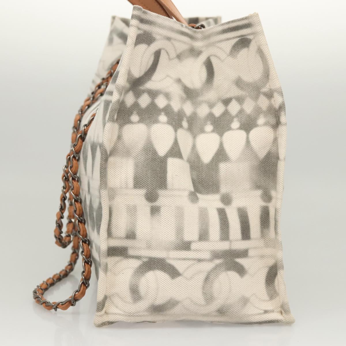 CHANEL Chain Tote Bag Canvas 2way Gray CC Auth 125976