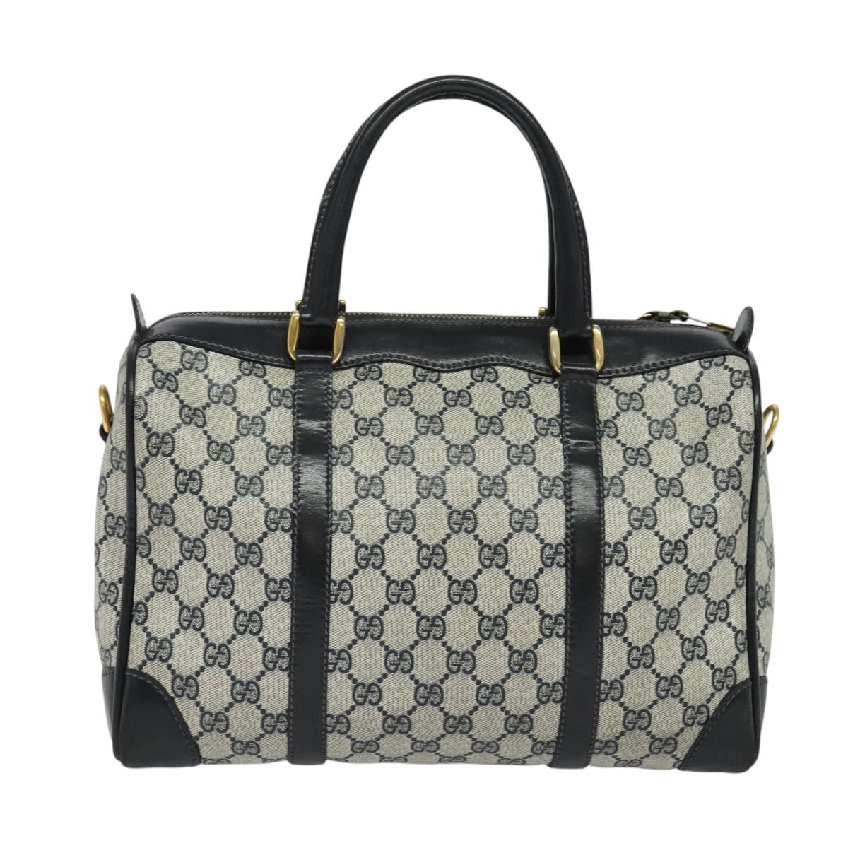 GUCCI GG Supreme Hand Bag PVC 2way Navy Gold Auth 125980