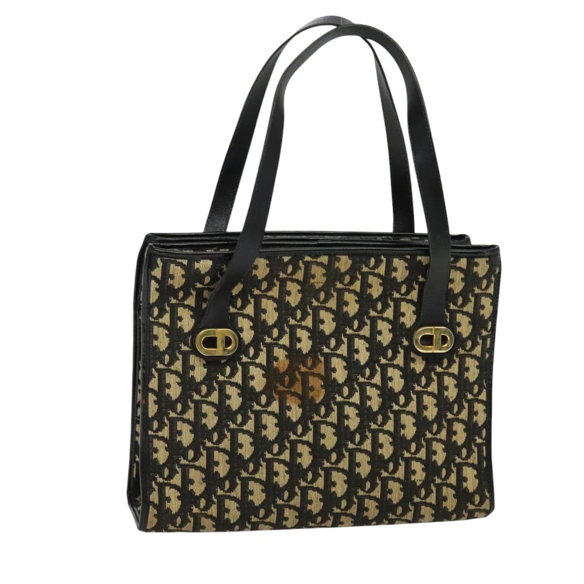 Christian Dior Trotter Canvas Shoulder Bag Black Gold Auth 125986