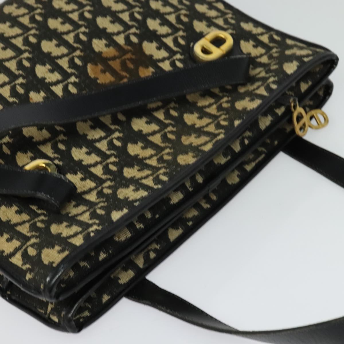 Christian Dior Trotter Canvas Shoulder Bag Black Gold Auth 125986