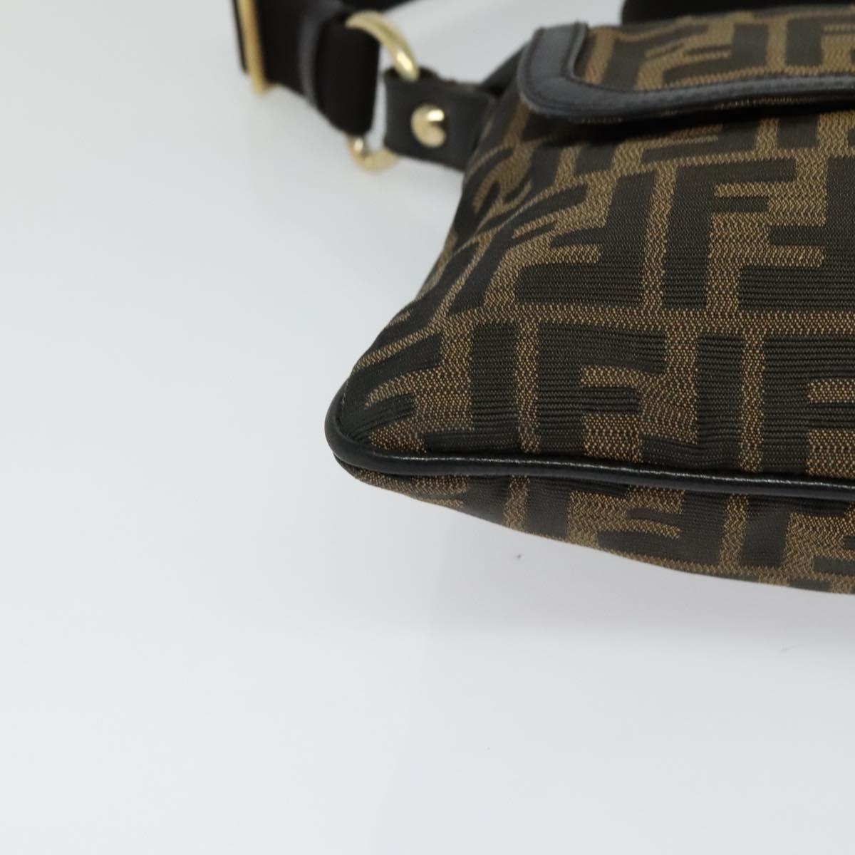 FENDI Zucca Canvas Shoulder Bag Brown Black gold Auth 125989