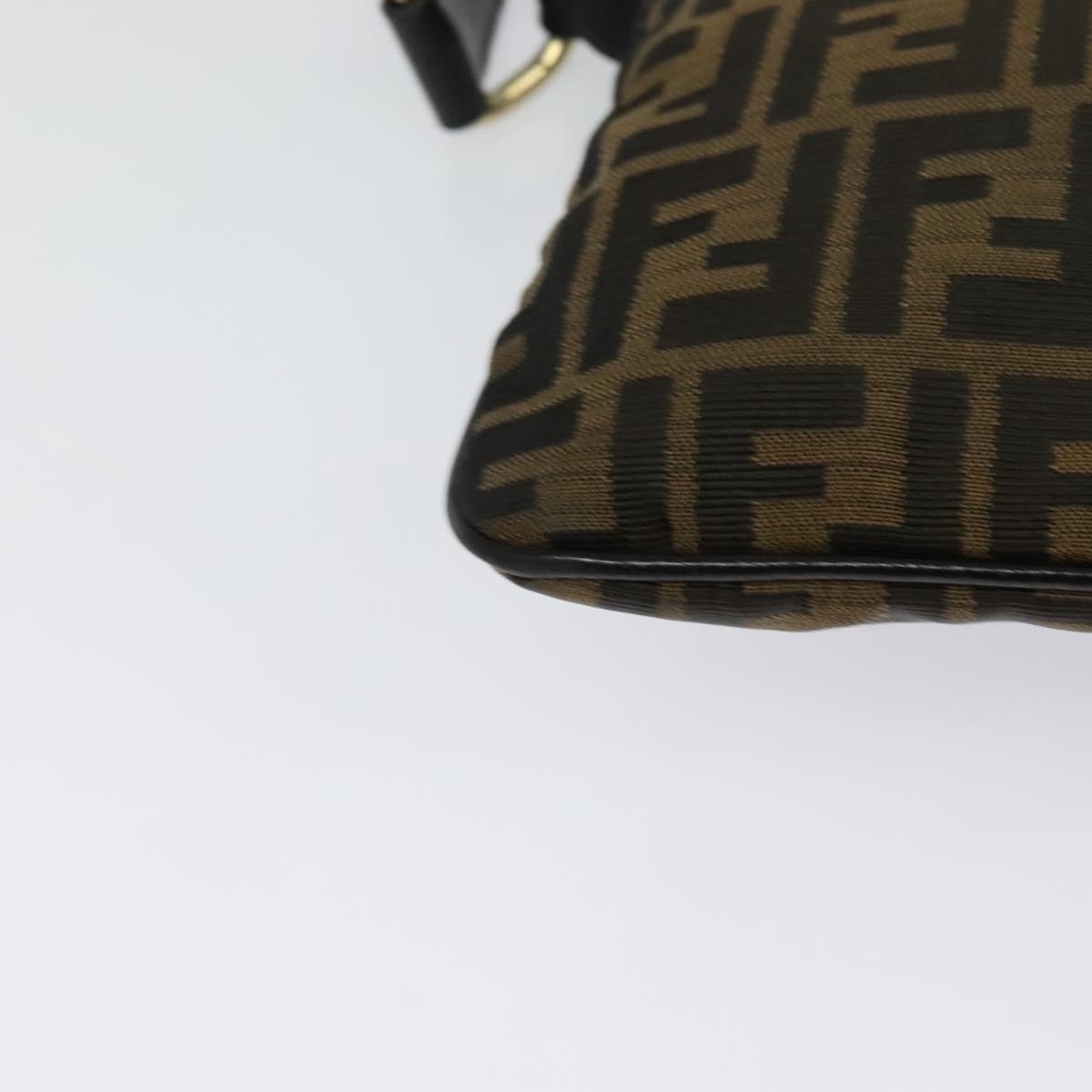 FENDI Zucca Canvas Shoulder Bag Brown Black gold Auth 125989