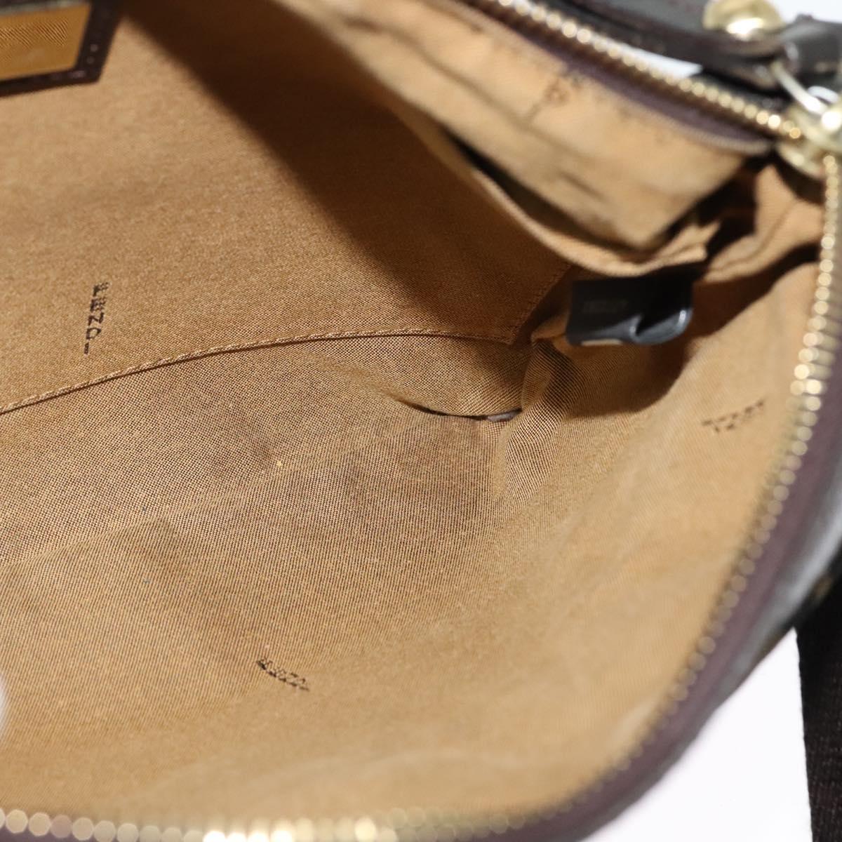 FENDI Zucca Canvas Shoulder Bag Brown Black gold Auth 125989