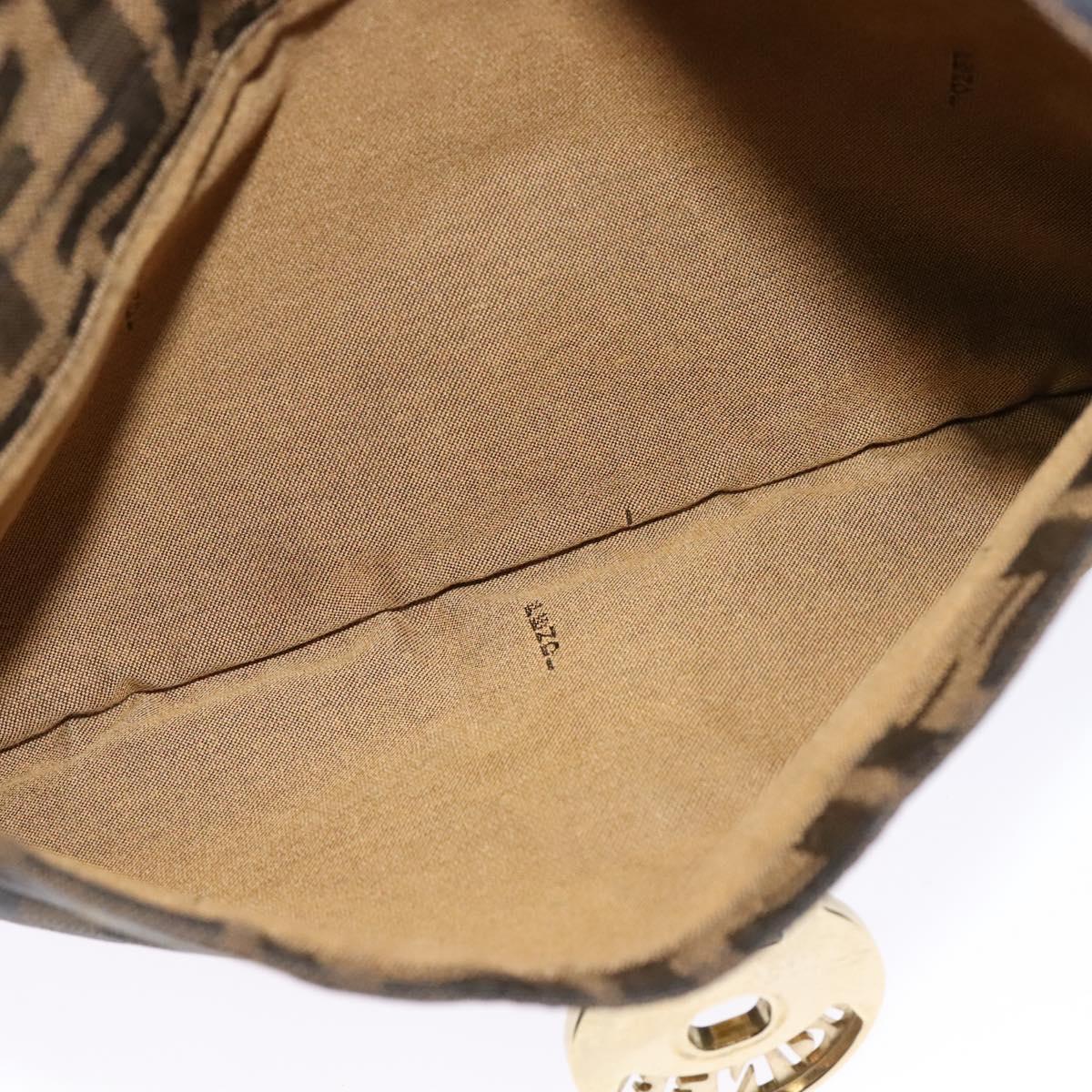 FENDI Zucca Canvas Shoulder Bag Brown Black gold Auth 125989