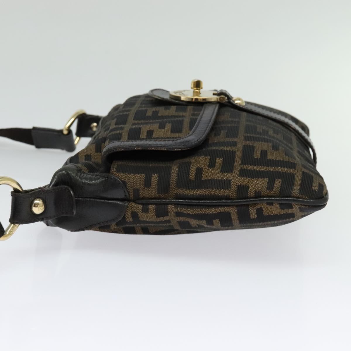 FENDI Zucca Canvas Shoulder Bag Brown Black gold Auth 125989