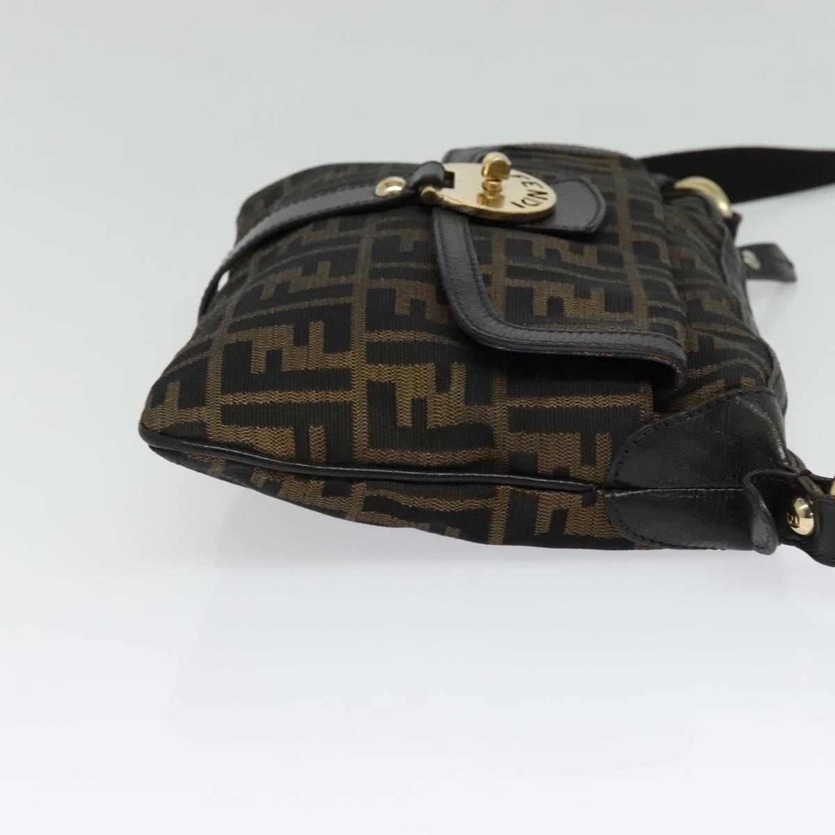 FENDI Zucca Canvas Shoulder Bag Brown Black gold Auth 125989