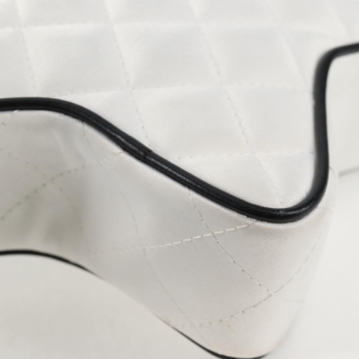 CHANEL Star Chain Shoulder Bag Satin White Gold CC Auth 125991SM