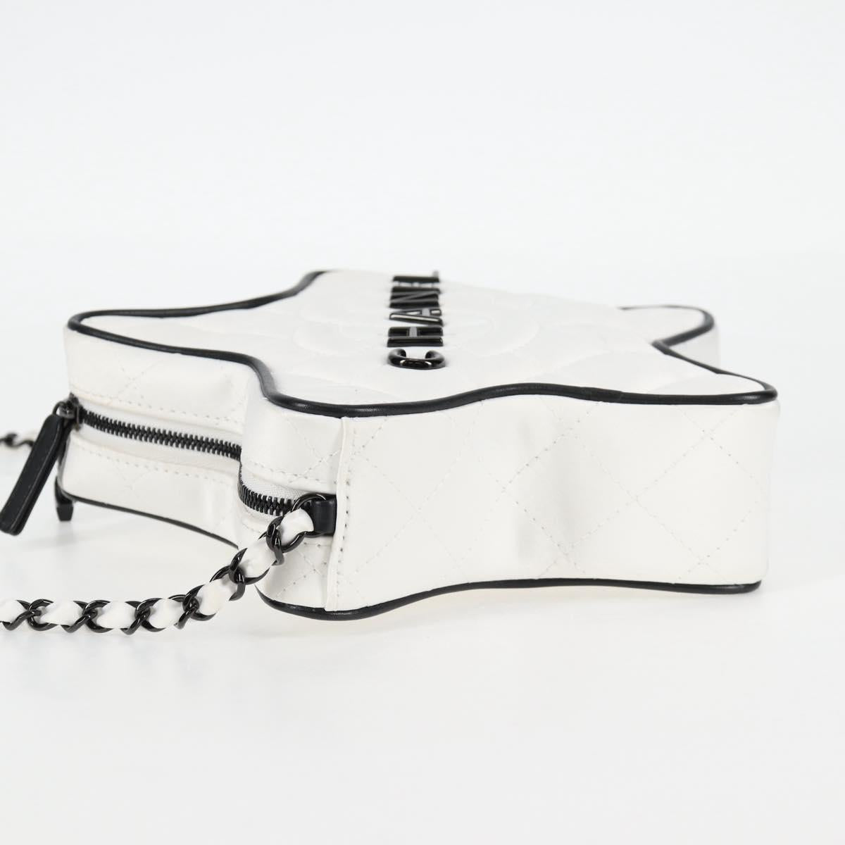CHANEL Star Chain Shoulder Bag Satin White Gold CC Auth 125991SM