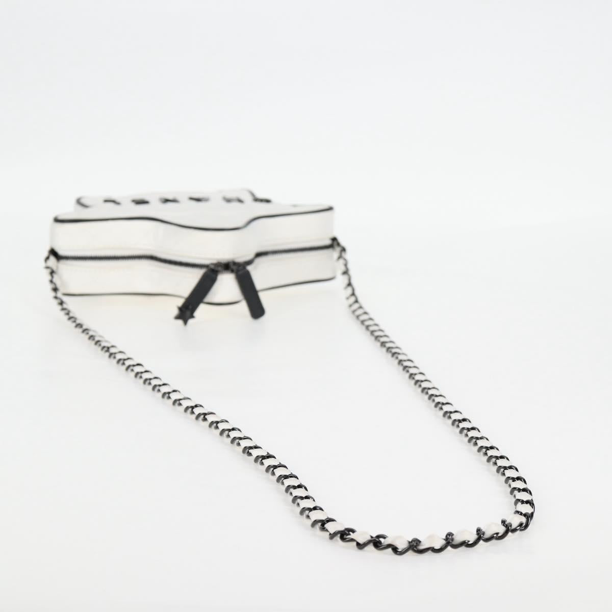 CHANEL Star Chain Shoulder Bag Satin White Gold CC Auth 125991SM