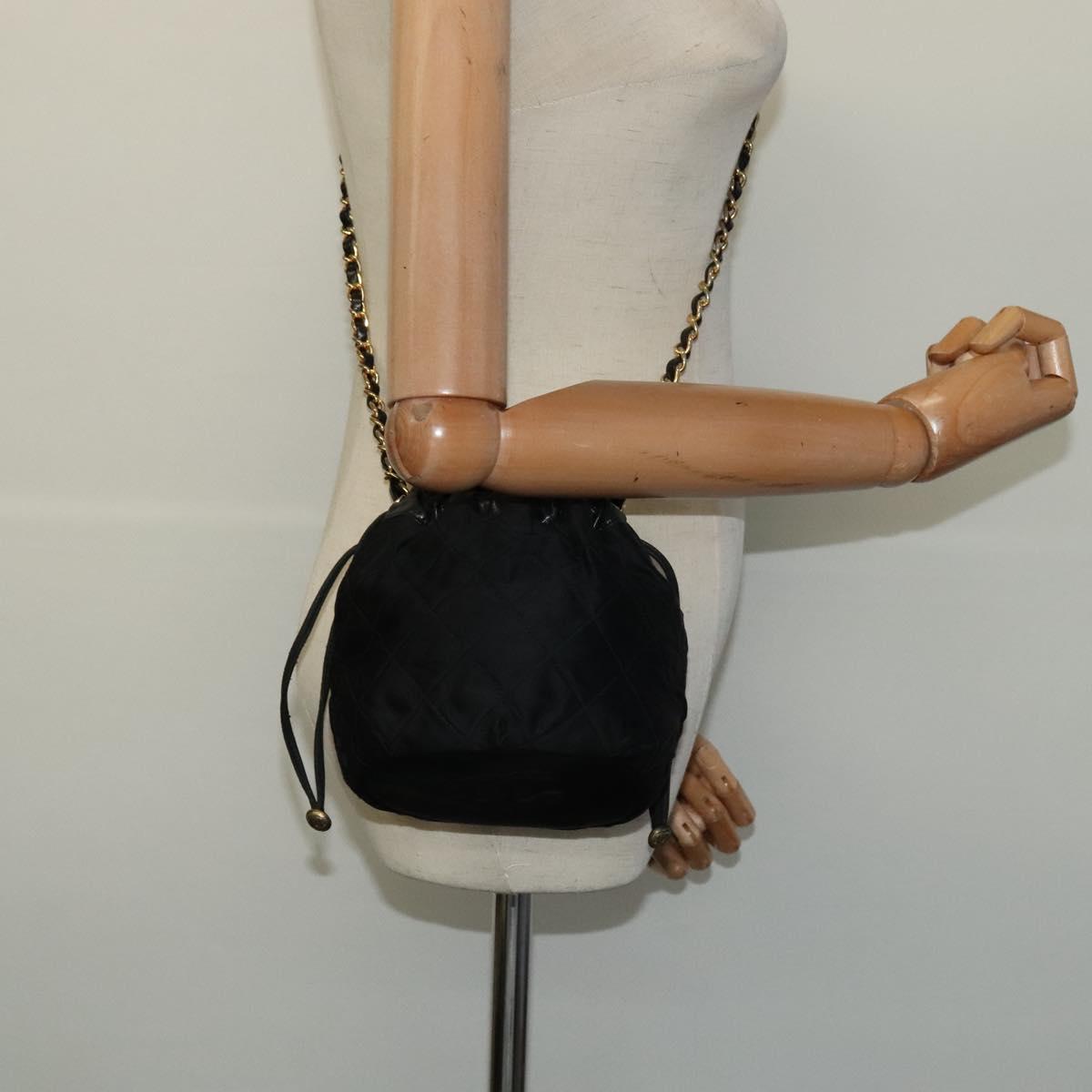 CHANEL Chain Shoulder Bag Nylon Black Gold CC Auth 125992